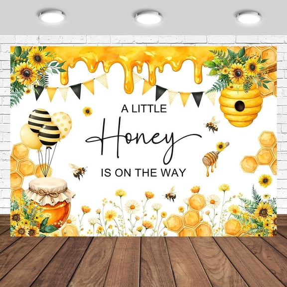 Bee Baby Shower Backdrop A Little Honey is on The Way Yellow Background Honeycomb Bee Newborn Birthday Party Decorations Banner Photo Studio Props