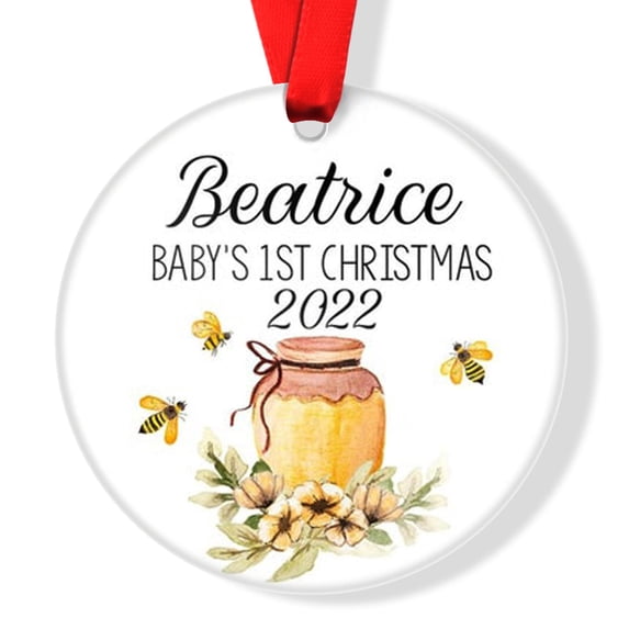 Bee Baby's 1st Personalized Christmas Ornament - Honey Bee Holiday Baby Girl Ornament