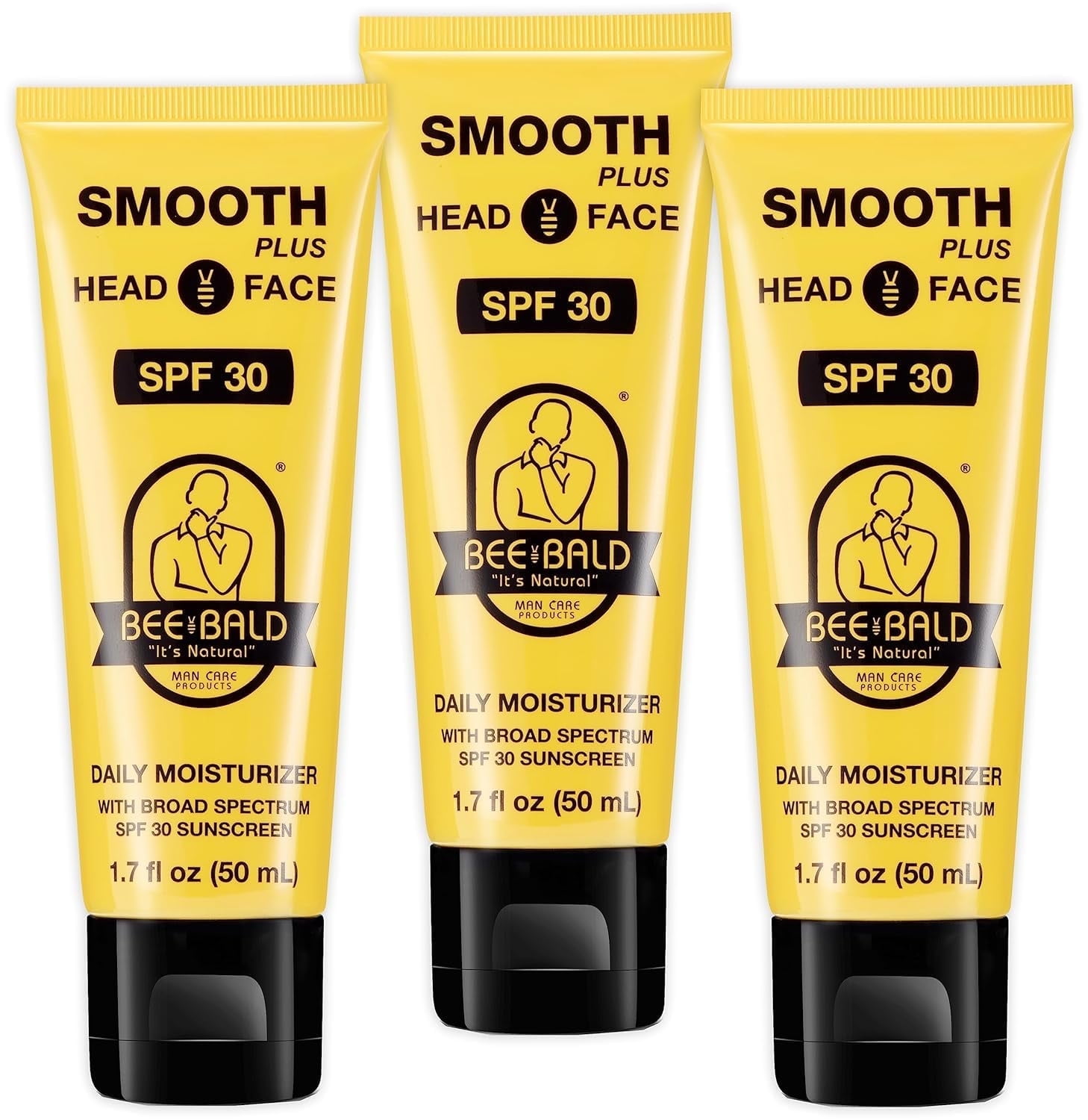 Bee Bald SMOOTH PLUS Head & Face Moisturizer with SPF 30 Sunscreen Lotion Protecting Skin From Harmful UVA/UVB Rays While Hydrating, Moisturizing and Toning, 1.7 Fl Oz (Pack of 3)