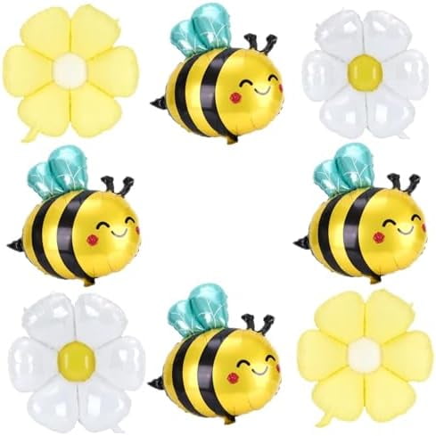 Bee Balloons and Daisy Flower Balloons  8 Pcs Yellow and Black Bumble bee Foil balloons for Baby Shower, Bee Themed Birthday Party Decorations$$Electronics Accessories