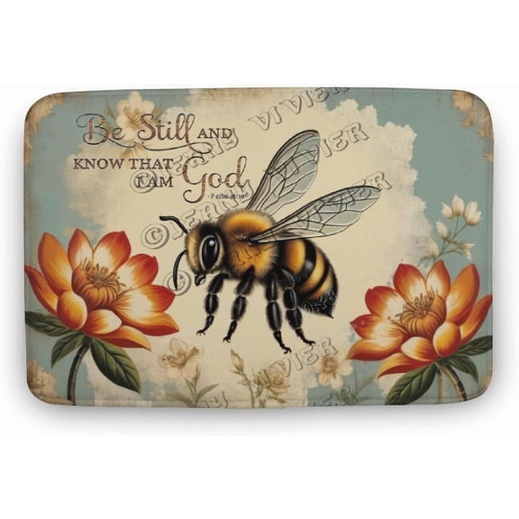 Bee Bath Mat, Bathroom Rug, Microfiber Soft Honey Bee Doormats Shower Mat, Rustic Farmhouse Home Decor Non-Slip Base 20"x32"