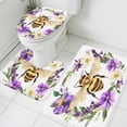 thumbnail image 1 of Bee Bathroom Rugs Set Purple Flower Wreath Non Slip Absorbent Soft Bath Mats 3 Piece Set with Bathroom Rug, U-Shaped Floor Mat, Toilet Seat Cover Large Size, 1 of 9