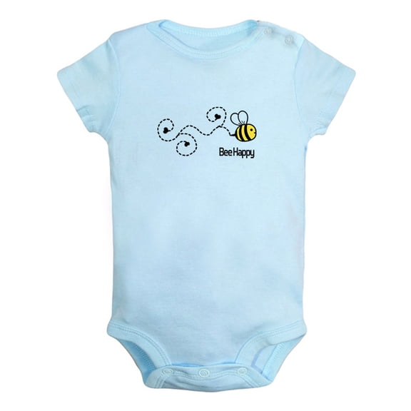 Bee Be Happy Funny Rompers For Babies, Newborn Baby Unisex Bodysuits, Infant Jumpsuits, Toddler 0-12 Months Kids One-Piece Oufits (Blue, 0-6 Months)