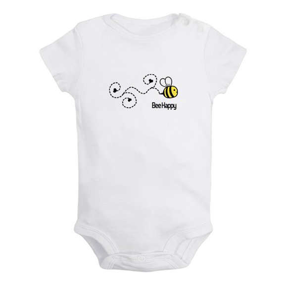 Bee Be Happy Funny Rompers For Babies, Newborn Baby Unisex Bodysuits, Infant Jumpsuits, Toddler 0-12 Months Kids One-Piece Oufits (White, 18-24 Months)