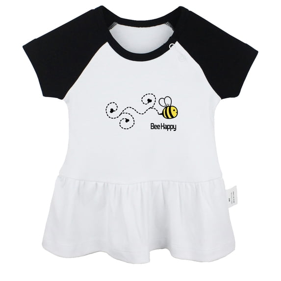 Bee Be Happy Novelty Dresses For Baby, Newborn Babies Skirts, Infant Princess Dress, 0-24M Kids Graphic Clothes (Black Raglan Dresses, 18-24 Months)