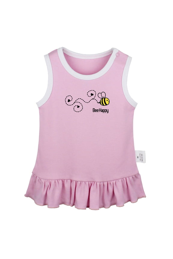 Bee Be Happy Novelty Dresses For Baby, Newborn Babies Skirts, Infant Princess Dress, 0-24M Kids Graphic Clothes (Pink Sleeveless Dresses, 0-6 Months)