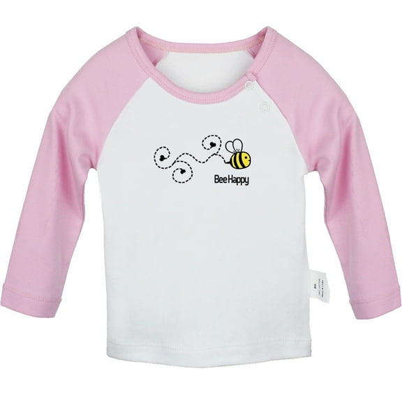 Bee Be Happy Novelty T shirt For Baby, Newborn Babies T-shirts, Infant Tops, 0-24M Kids Graphic Tees Clothing (Long Pink Raglan T-shirt, 0-6 Months)