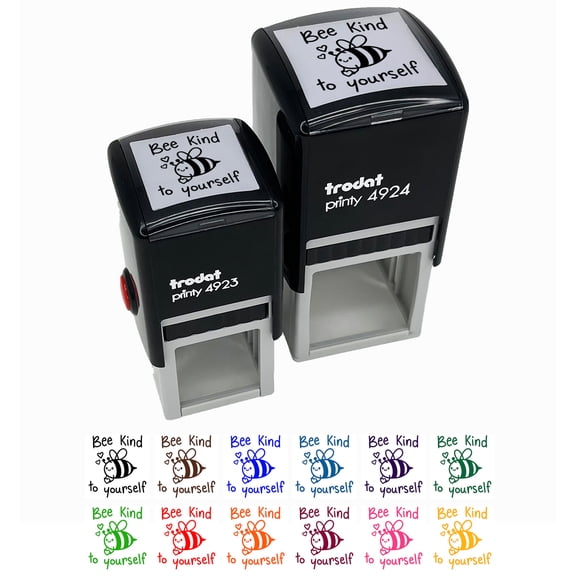 Bee Be Kind to Yourself Cute Motivational Quote Pun Self-Inking Rubber Stamp Ink Stamper - Yellow Ink - Small 1 Inch