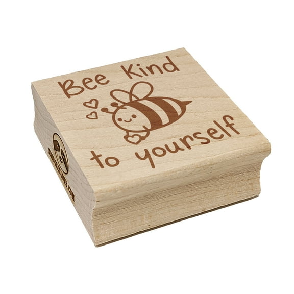 Bee Be Kind to Yourself Cute Motivational Quote Pun Square Rubber Stamp Stamping Scrapbooking Crafting - Medium 1.75in