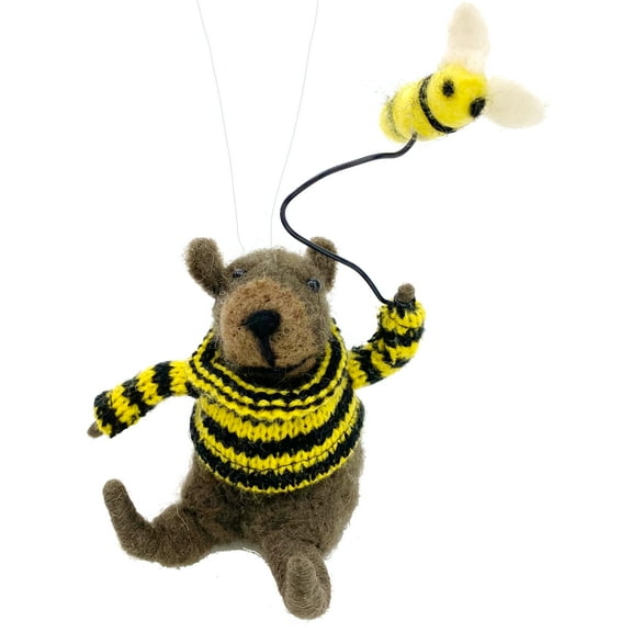 Bee Bear Ornament - Wool Bear with Honey Bee Christmas Ornament Holiday Decoration