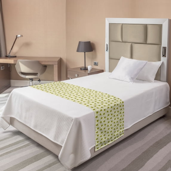 Bee Bed Runner, Continuous Flying Insects Spring Nature Print on Pastel Background, Decorative Accent Bedding Scarf for Hotels Homes and Guestrooms, Twin, Eggshell Yellow, by Ambesonne