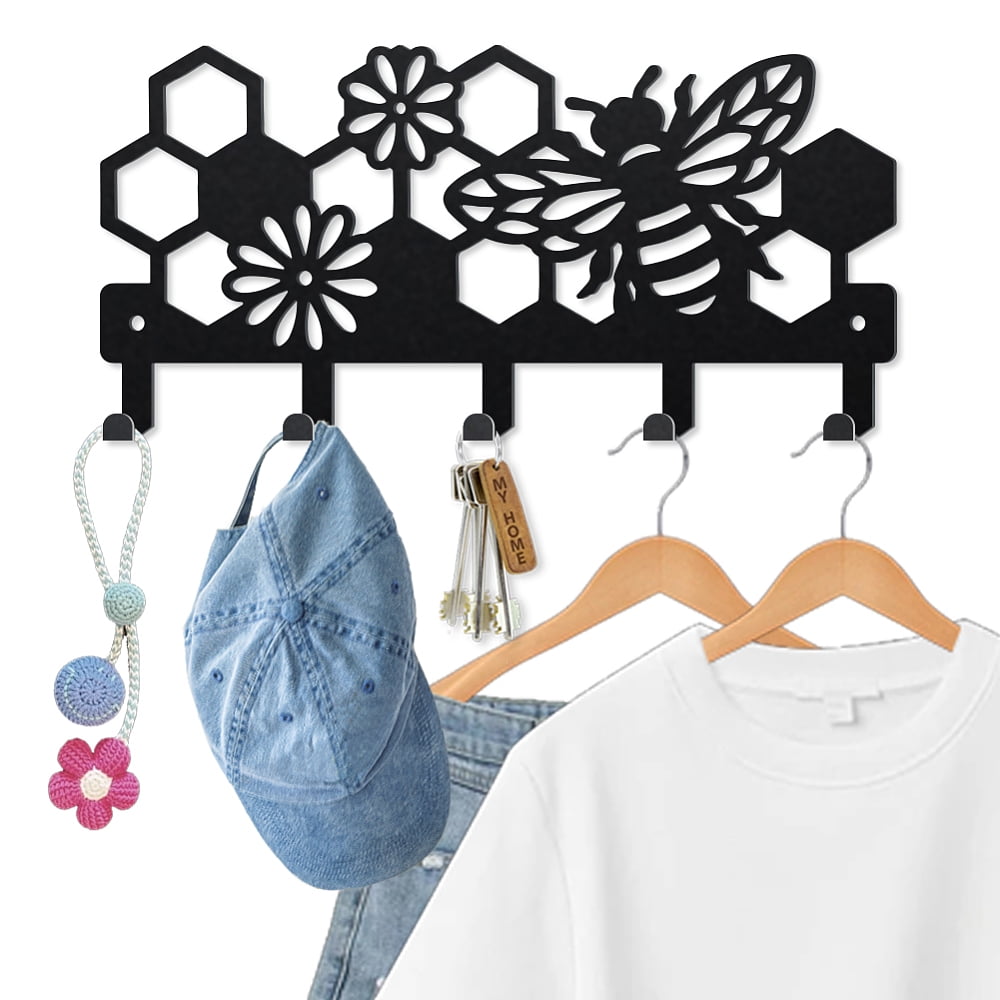 Bee Beehive Metal Key Hook Honey Bee Flowers Coat Rack Wall Mounted 9.8 ...