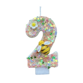 Bee Birthday Candle Decorative Honeybee Numeral Cake Topper Cute Yellow Bumblebee Wax Decoration for Honey Theme Party CelebrationNumber 2