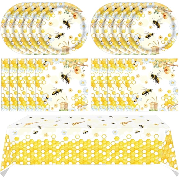 Bee Birthday Party Decorations 41Pcs Bumblebee Themed Tableware Set Include Bee Paper Plates Napkins Tablecloth, for Baby Shower Gender Reveal Kids Boys Girls Birthday Party Decorations, Serves 20
