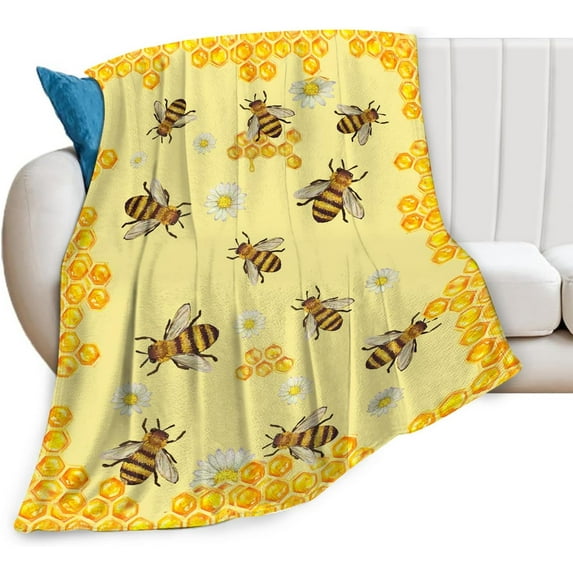 Bee Blanket Cozy Fluffy Honey Bee Fleece Throw Blankets for Girls Women Plush Soft Warm Bee Lightweight Flannel Gifts Blanket for Adult Kids 80"X60"