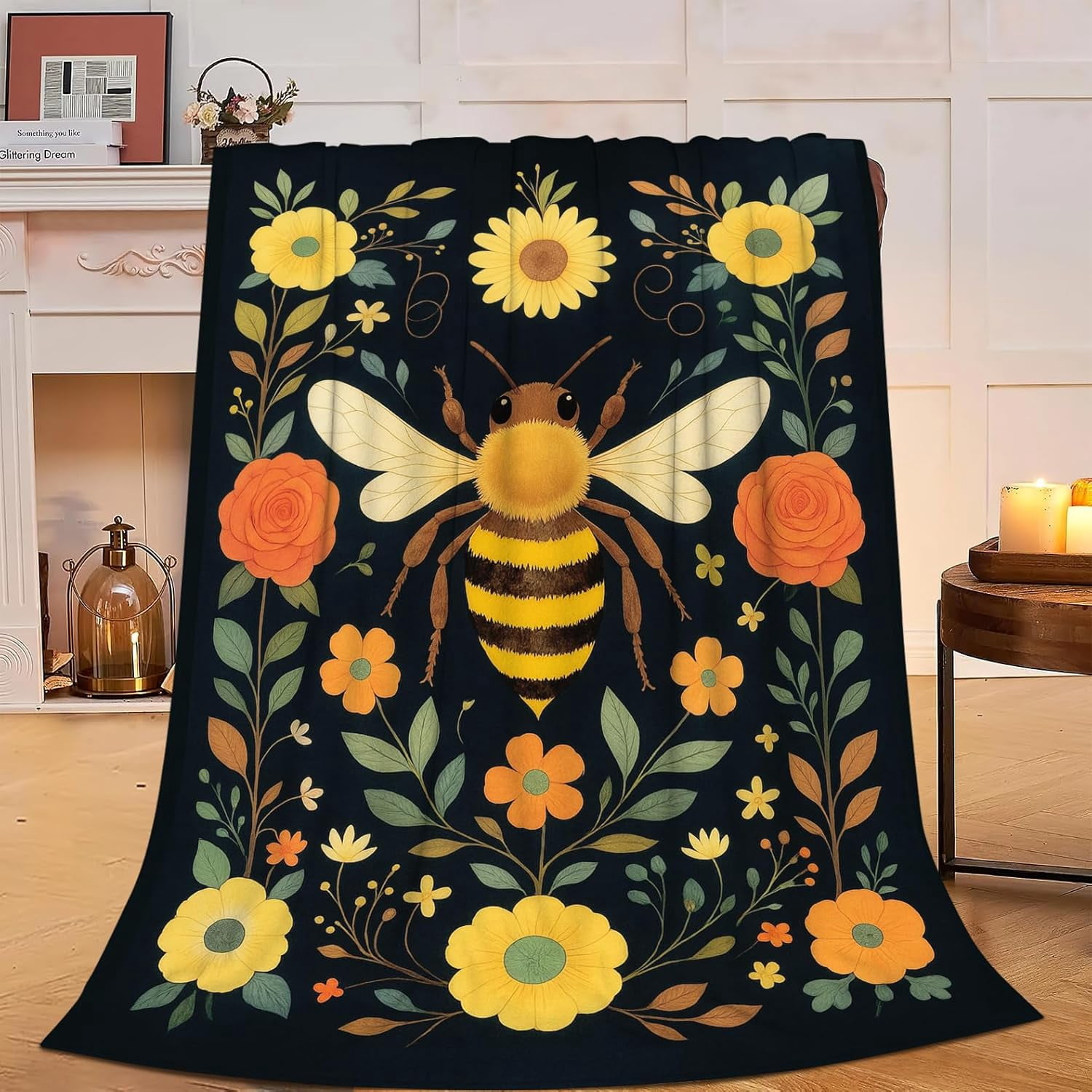 Bee Blanket Gifts for Women Women Bee Flower Blanket Soft Flannel Cozy Fleece Fuzzy Plush Warm Bedding Stuff for Users Adults 60 x 80 Inch