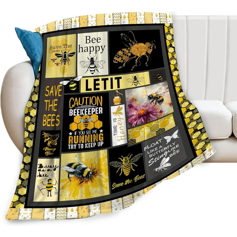 Bee Blanket Happy Bees Throw Blankets for Girls Boys Adult Women