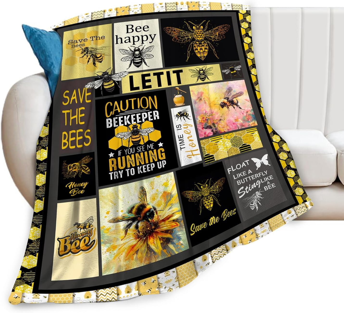 Bee Blanket Honey Bees Blankets Plush Cozy Flannel Fleece Ultra Soft ...