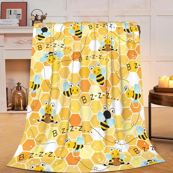 Bee Blanket Soft Cozy Cute Bee Plush Throw Blanket Bee Gifts for Bee Lover Warm Lightweight Flannel Fuzzy Fleece Bedding Stuff Decor Blanket for Girls Boys Kids Adults Women Bed Travel 50"x60"