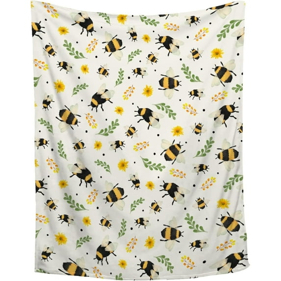 Bee Blanket Sunflower Floral Blanket - Plush Flannel Flower Bee Blanket for Couch Bed Sofa - 40"x50" Bee Decor for Girls Boys - Gift for Bees Lovers Floral Throw Blanket for All Seasons