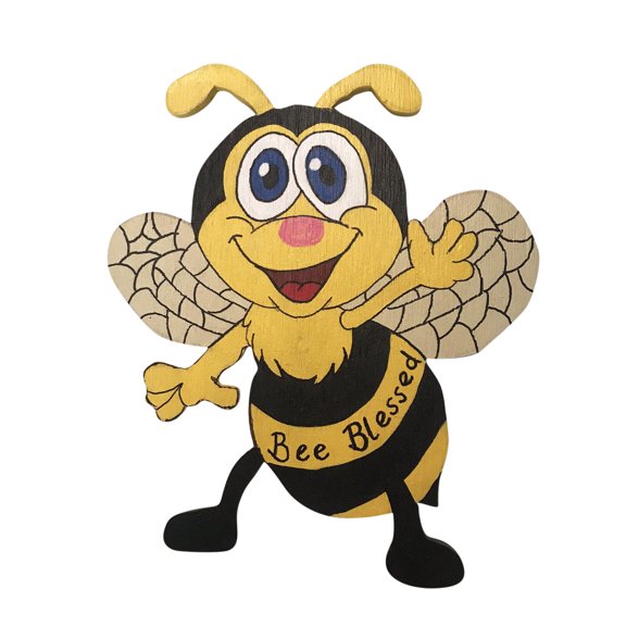 Bee Blessed Wreath Sign, Bee Blessing Garland Pendant, Handcrafted Wooden Home Decor, Wall Hanging Ornament for Kitchen, Living Room, Nursery, 8.5 Inch