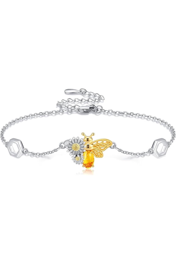 Bee Bracelet Sterling Silver Bee Daisy Bracelet Daisy Flower Insert Jewelry Gifts for Women