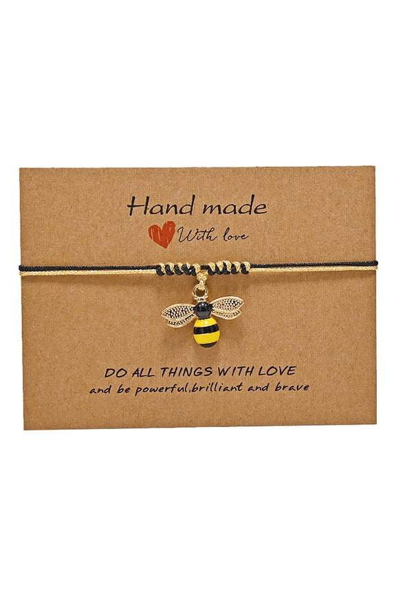 Bee Braided Bracelet Personalized Card Hand Made Woven Jewelry Yellow One Size Alloy Braided Rope
