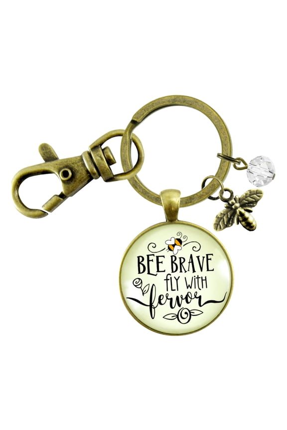 Bee Brave Gutsy Goodness Bronze Keychain Fly With Fervor Fun Jewelry For Women Dainty Bumble Bee Quote