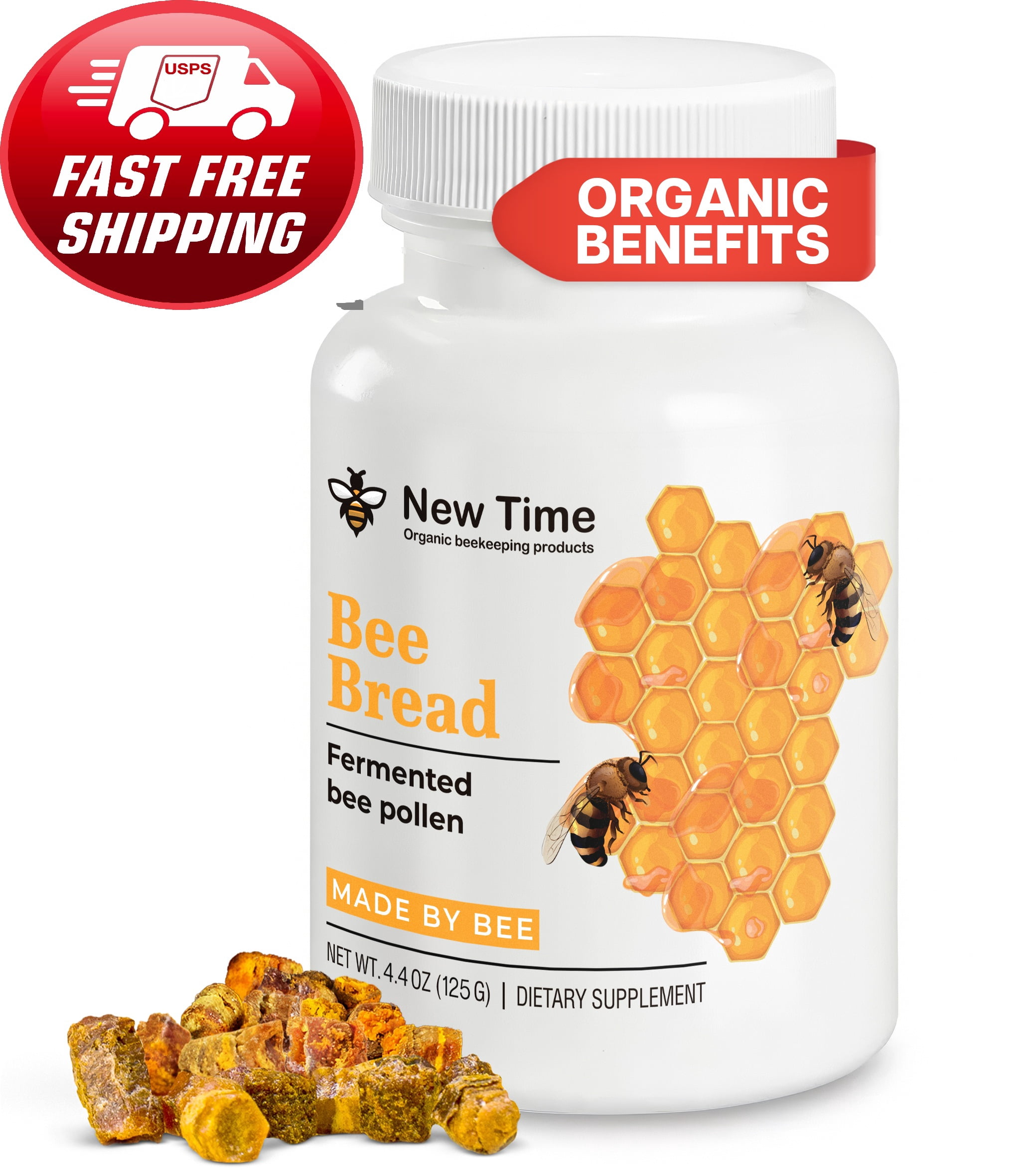 New Organic Time Bee Bread Fermented Bee Pollen 4.4 oz | Natural Superfood