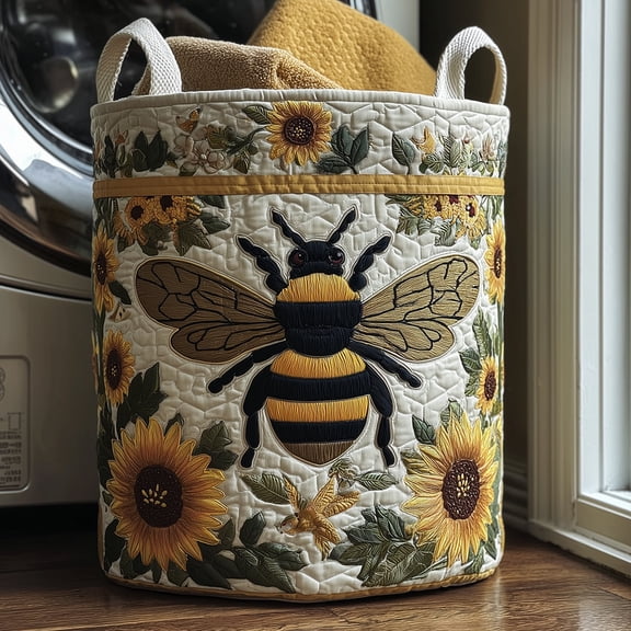 Bee Bright Quilted Laundry Basket