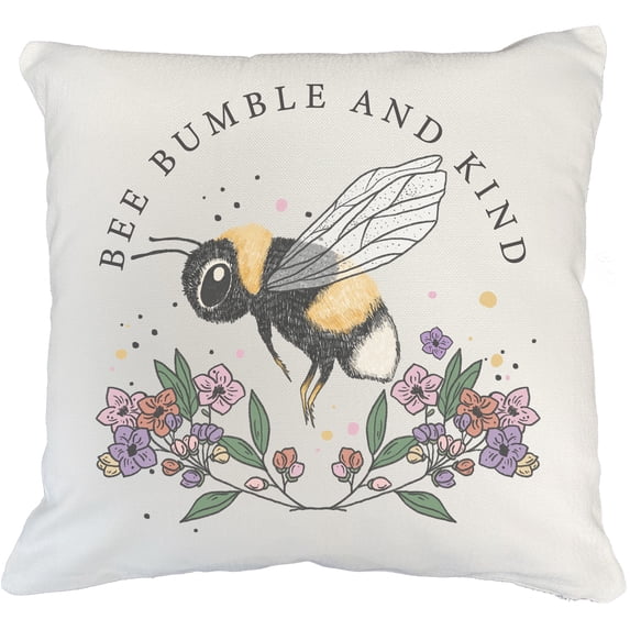 Bee Bumble and Kind Pun Quote with Hand Drawn Flowers Art Merch Gift, White Pillow Case 20X20 IN