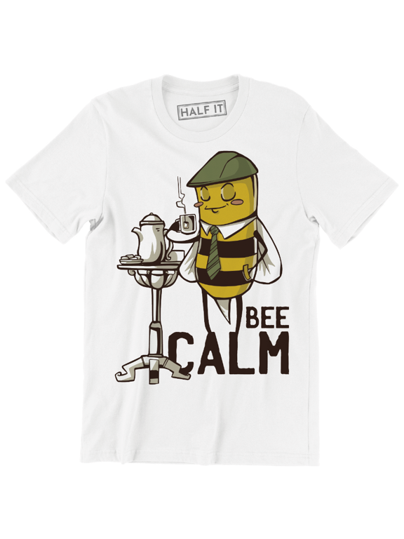Bee Calm Cool Statement Cartoon Bee Having Some Tea Short Sleeve Men's T-Shirt