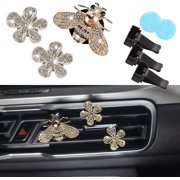 Bee Car Air Vent Clips Bling Flower Car Air Conditioner Freshener Clips 3 Pcs Shiny Rhinestone Cute Crystal Car Air Outlet Decoration Auto Interior Accessories Gifts for Women Girls