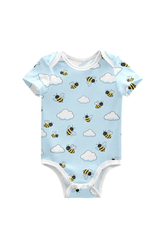 Bee Cloud Pattern Baby Bodysuits 100% Cotton Short Sleeve for 0-24 Months Baby Golf Outfit 3Months