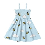 Bee Cloud Pattern Girls' Casual Dresses 2Y-8Y Sleeveless Ruffle Neck ...