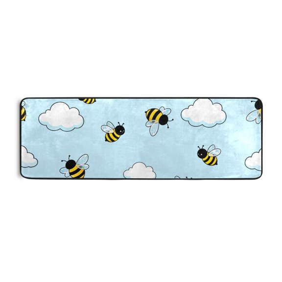 Bee Cloud Pattern Runner Rug 24x72 Inch Cushioned Non Slip Soft Absorbent Floor Mat