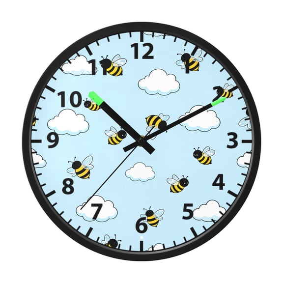 Bee Cloud Pattern Wall Clock 12 Inch Voice Activated Night Light Silent Non Ticking