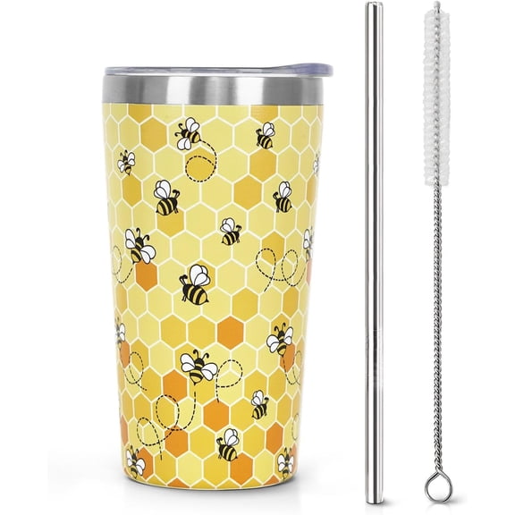 Bee Coffee Cup 10 Oz, Cute Yellow Bee Tumbler Coffee Mug Travel Mug, Bumble Bee Decor Ornament Stuff, Honey Bee Gifts, Bee Gifts for Women Bee Lovers - Honeybee Mug Stainless Steel Insulated Thermal