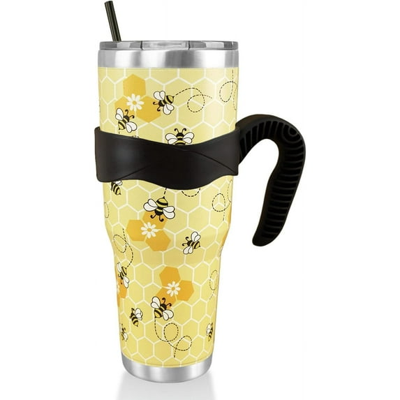 Bee Coffee Cup, 40 Oz Tumbler with Handle and Straw, Cute Yellow Bee Tumbler/Coffee Mug, Bumble Bee Decor/Ornament/Stuff ,Bee Gifts for Women/Bee Lovers - Honeybee Mug, 40 Oz Stainless Steel Tumbler