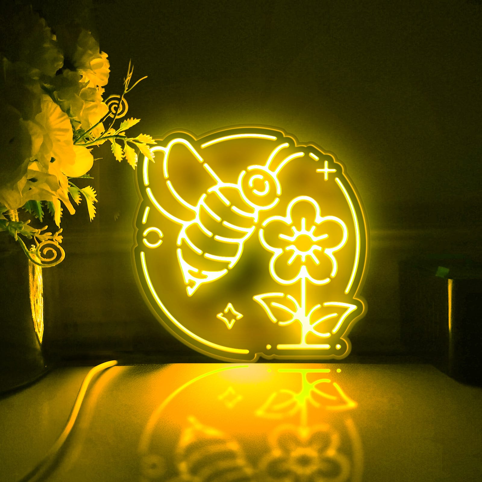 Bee Collecting Honey Led Light Box, Dimmable Neon-Like Light Signs USB ...