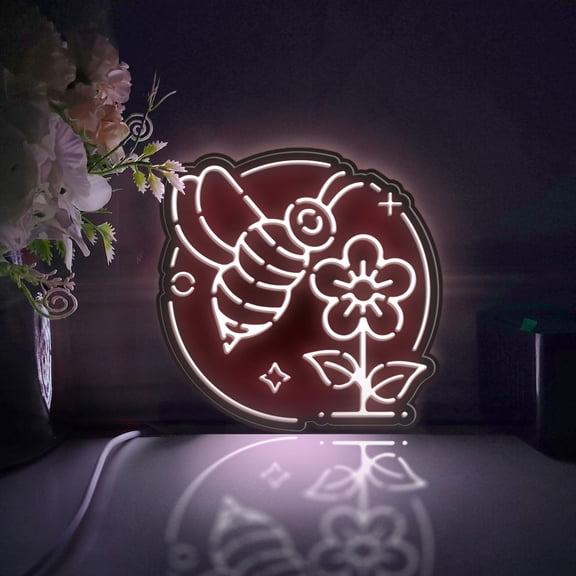 Bee Collecting Honey Led Light Box, Dimmable Neon-Like Light Signs USB Power for Wall Decor Bedroom Decoration, Static Light (WxH) 11"x12"