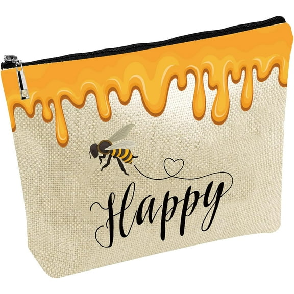 Bee Cosmetic Bag Small Travel Makeup Bag Toiletry Purse Period Pouch Portable Organizer Accessory Storage Washable Large Capacity Lightweight with Zipper for DIY handcrafting