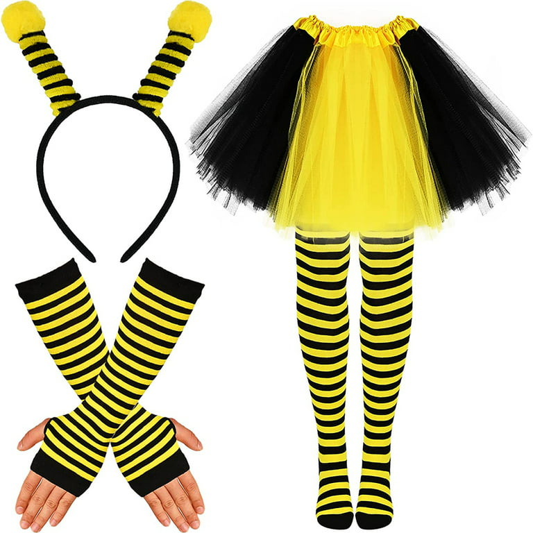 Bee Costume Kit for Girls Women Halloween Party Dress Up-Antenna  Headband+Arm Warmers+High Socks+Tutu Skirt