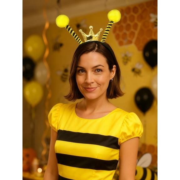 Bee Crown Headband With Antennae, Bumble Bee Costume Headpiece For Men And Women, Halloween Party, Festival, Cosplay, Themed Events Accessory