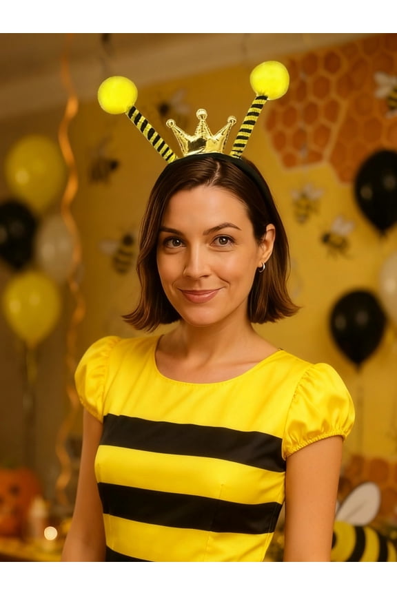 Bee Crown Headband With Antennae, Bumble Bee Costume Headpiece For Men And Women, Halloween Party, Festival, Cosplay, Themed Events Accessory