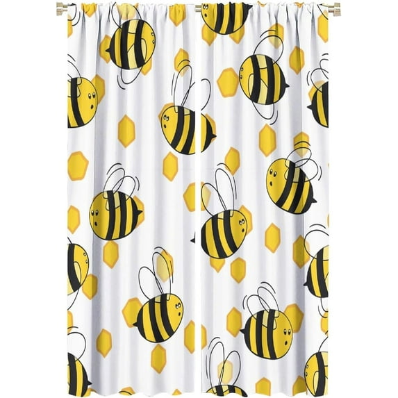 Bee Curtain Cute Bees Honeycomb Honey Blackout Print Rod Pocket Window Drapes for Bedroom Living Room 52x84in