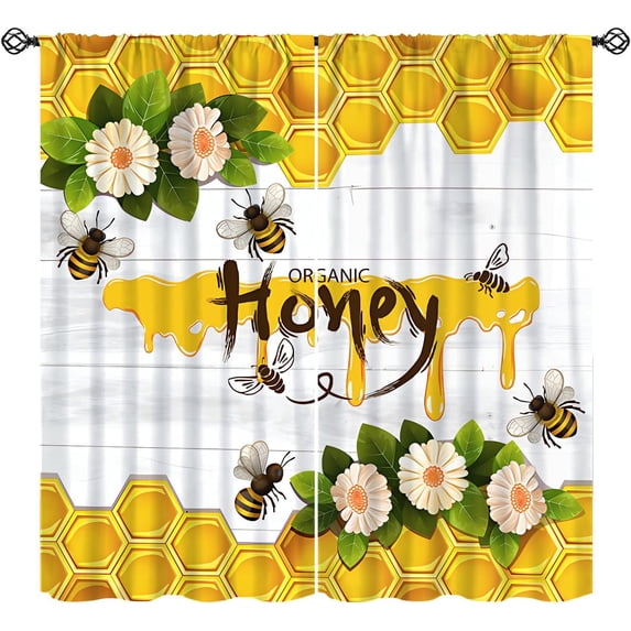 Bee Curtains, Rustic Flying Bees Flower Honey Pattern Window Treatments ...