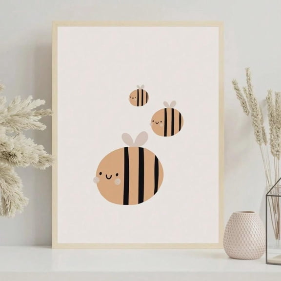 Bee Cute Bee Wall Art Simplistic Cartoon Bumble Print, Unframed Paper Print