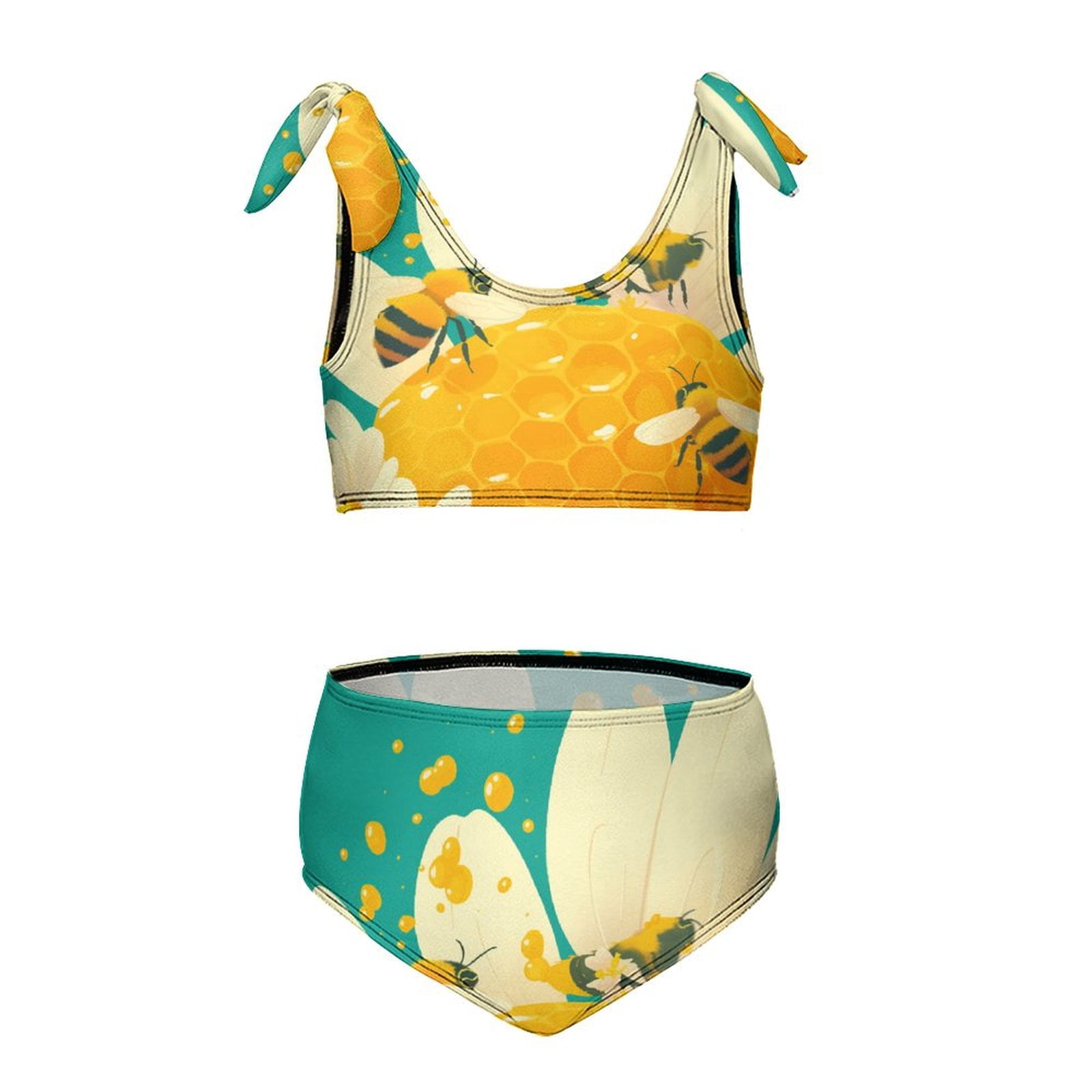2025 Girls' Floral Flying Sleeve Bikini – Two Piece Slim Swimsuit Set