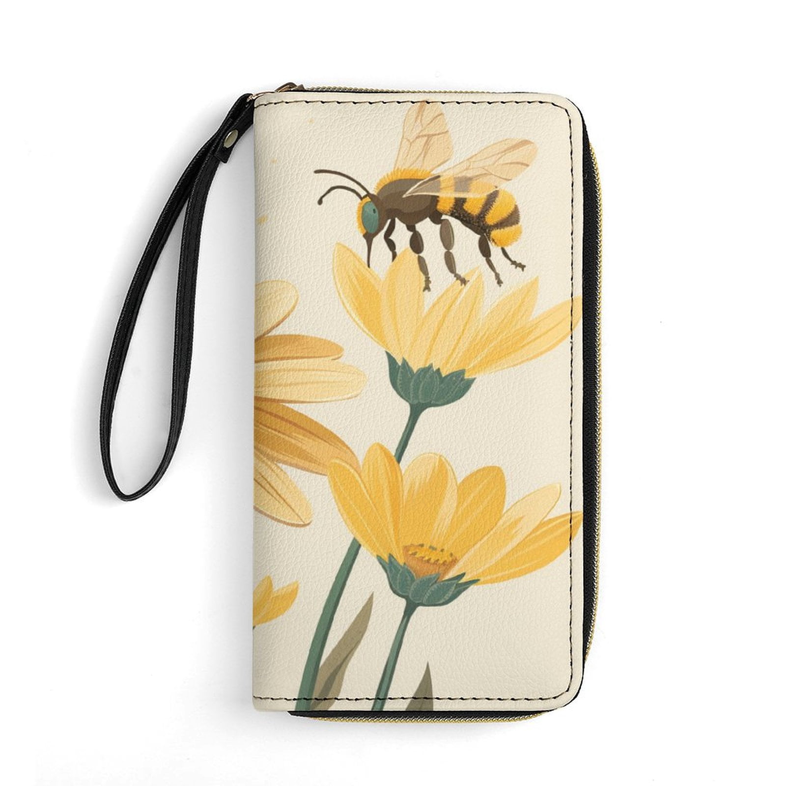 Sunflower Cow Print Wallet For Women - PU Leather Zip Around Clutch With Wristlet & Card Slots